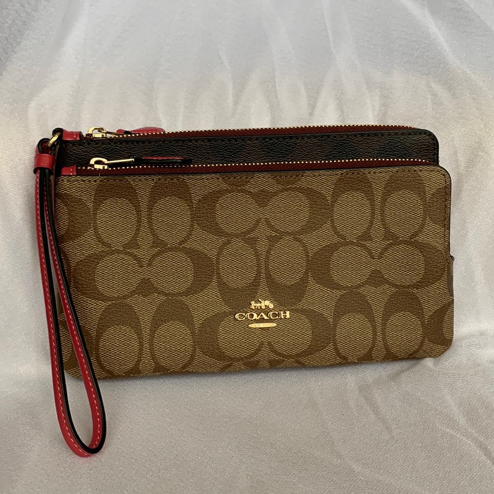 Brand New Coach Double Zip Wallet Brown/Pink